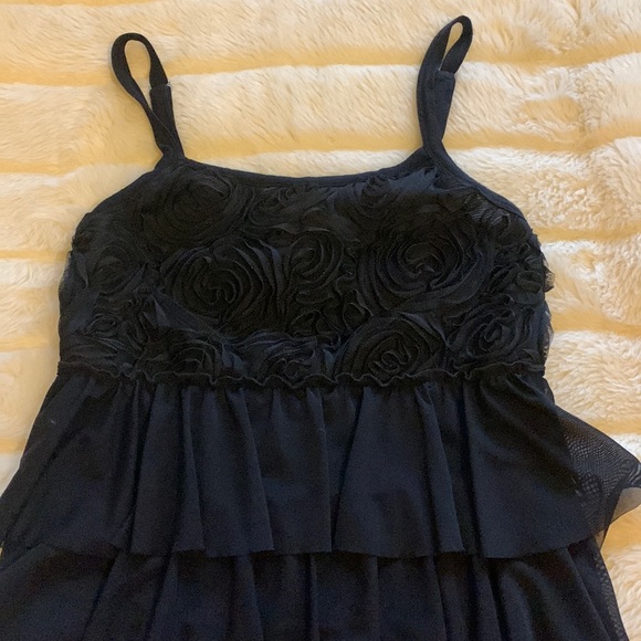 Black ruffle roses layered rhumba ruffles tunic mini dress tank top S - Picture 2 of 11